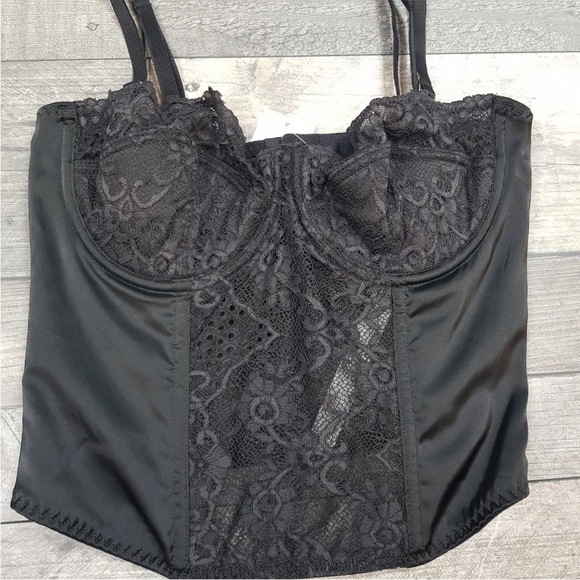 Urban Outfitters Ava Lace Corset Basque Medium 12 14 Black Underwired Top BNWT - Picture 2 of 10